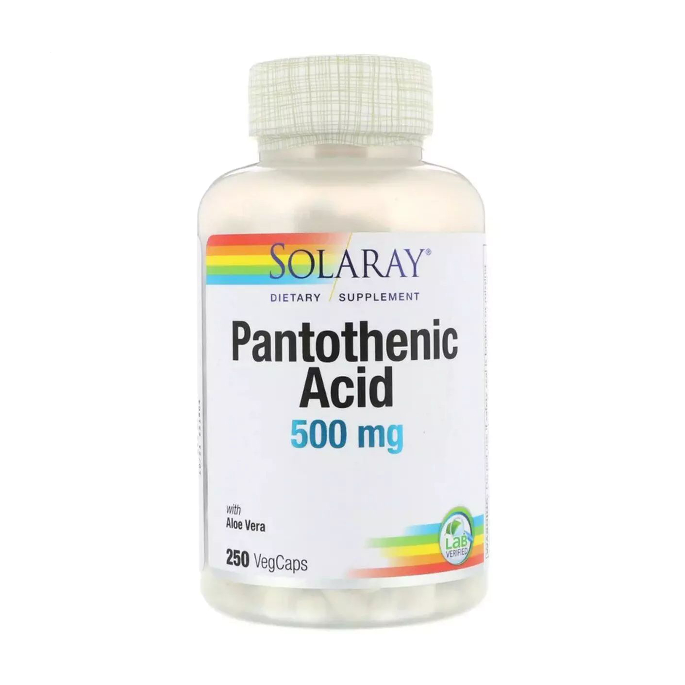 Пантотенова кислота Solaray Pantothenic Acid 500 мг, 250 рослинних капсул